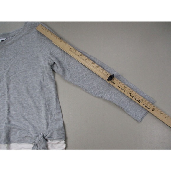 J Jill Tunic Top Womens Small Layered Look Side Tie Long Sleeve Gray White Knit - Picture 7 of 13
